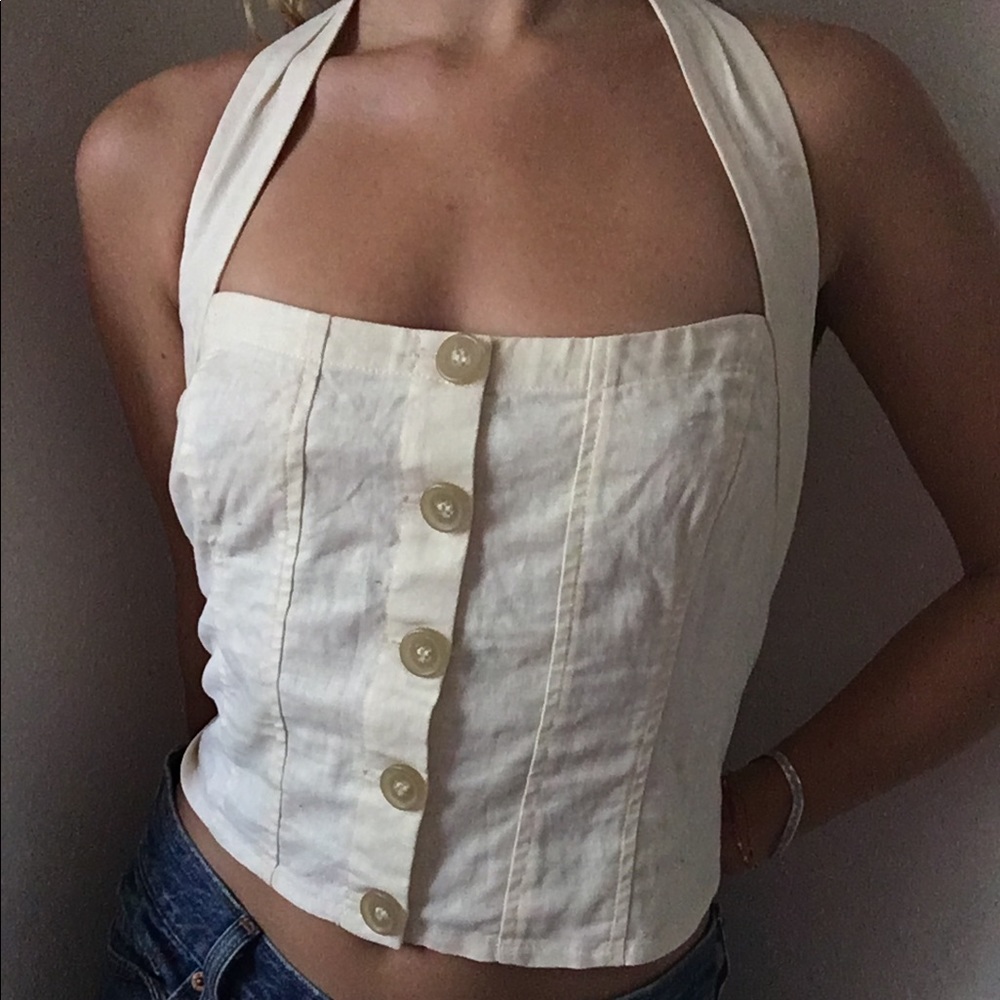 NWT Creme Is This Love Buttoned Halter Top